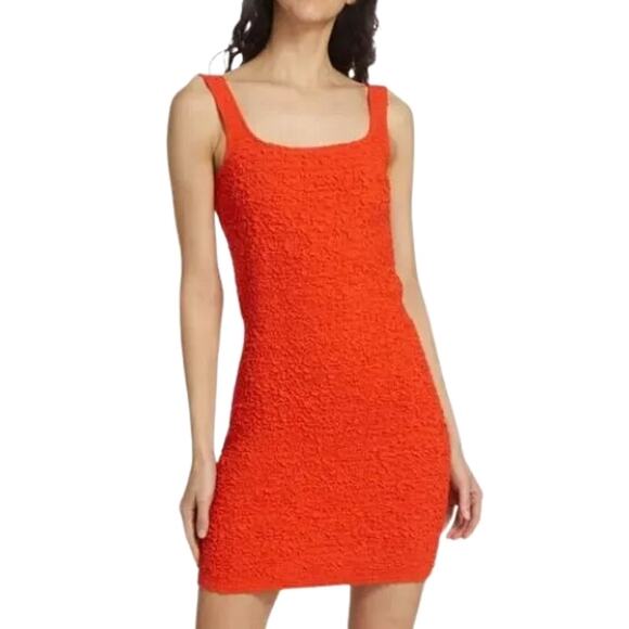Rails Julie Mini Dress Square Neck Bodycon Crinkled Cherry Orange Women's S NWOT - Picture 1 of 9
